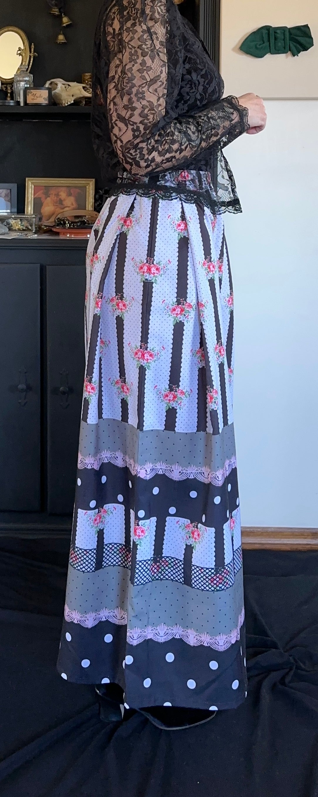 Floral & Polka Dot 70s Cottage Maxi Skirt S-L