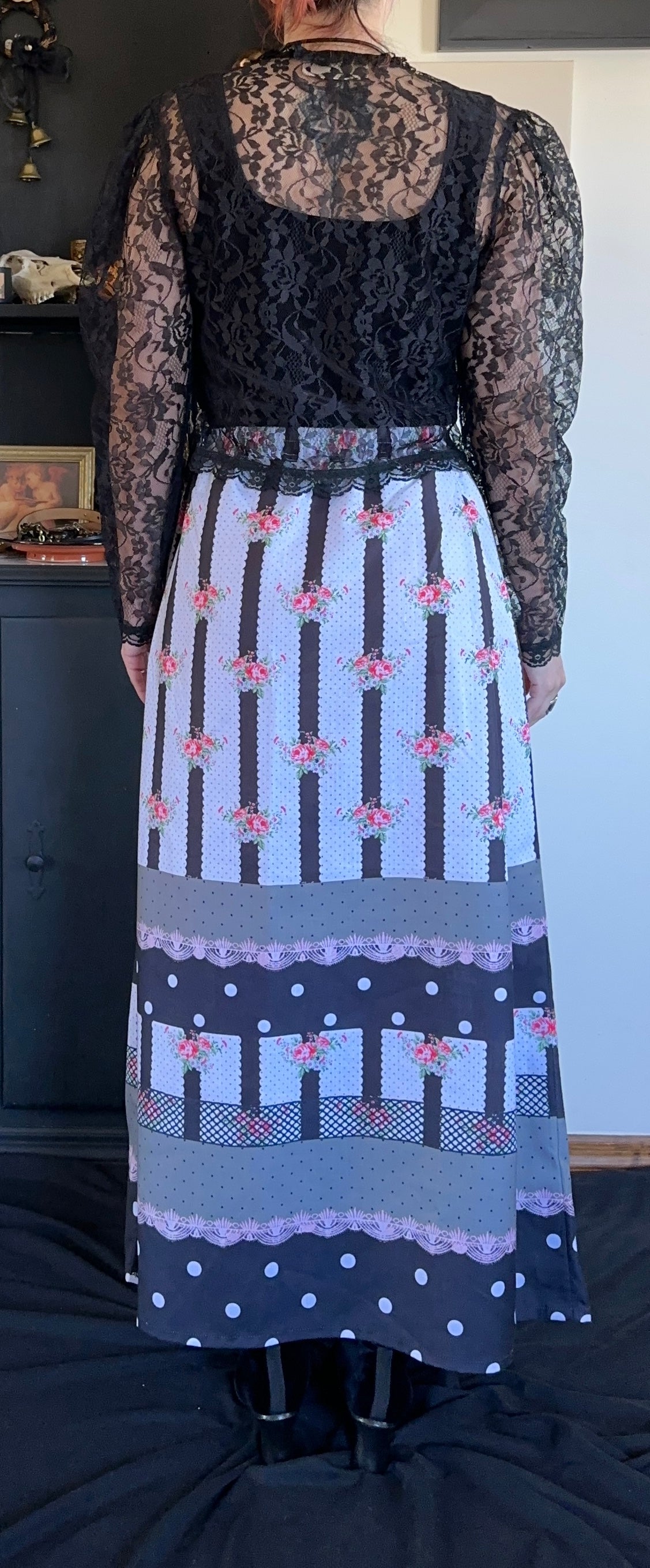 Floral & Polka Dot 70s Cottage Maxi Skirt S-L