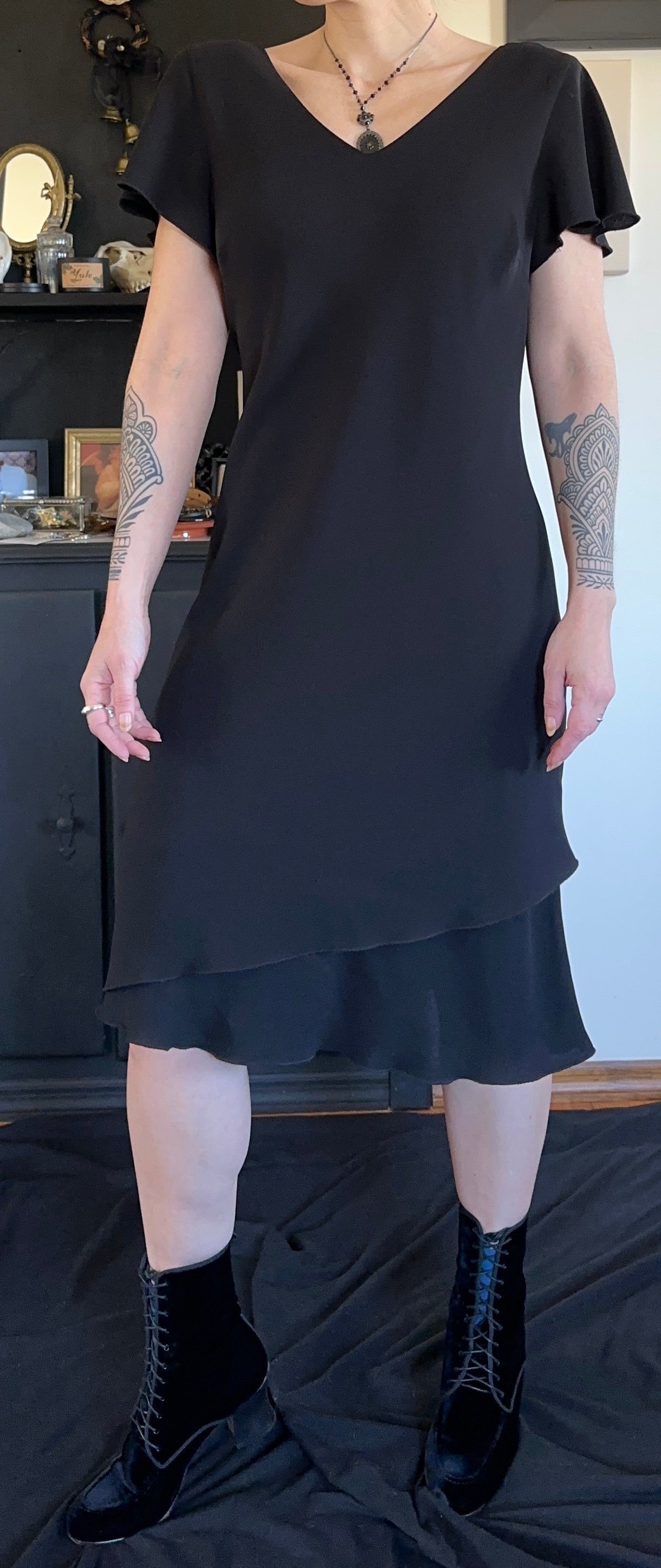 Vintage 90s Flutter Sleeves Dress SZ 10/12