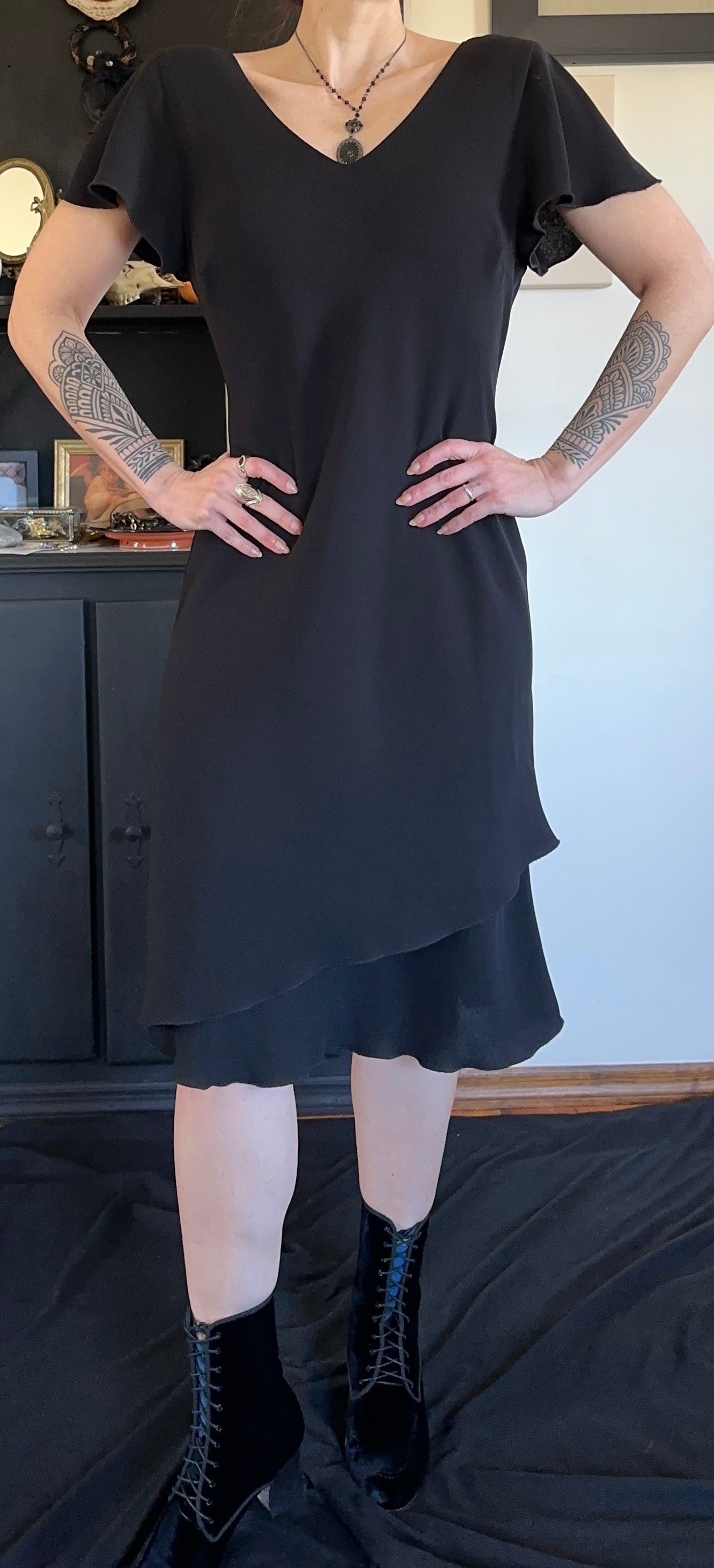 Vintage 90s Flutter Sleeves Dress SZ 10/12