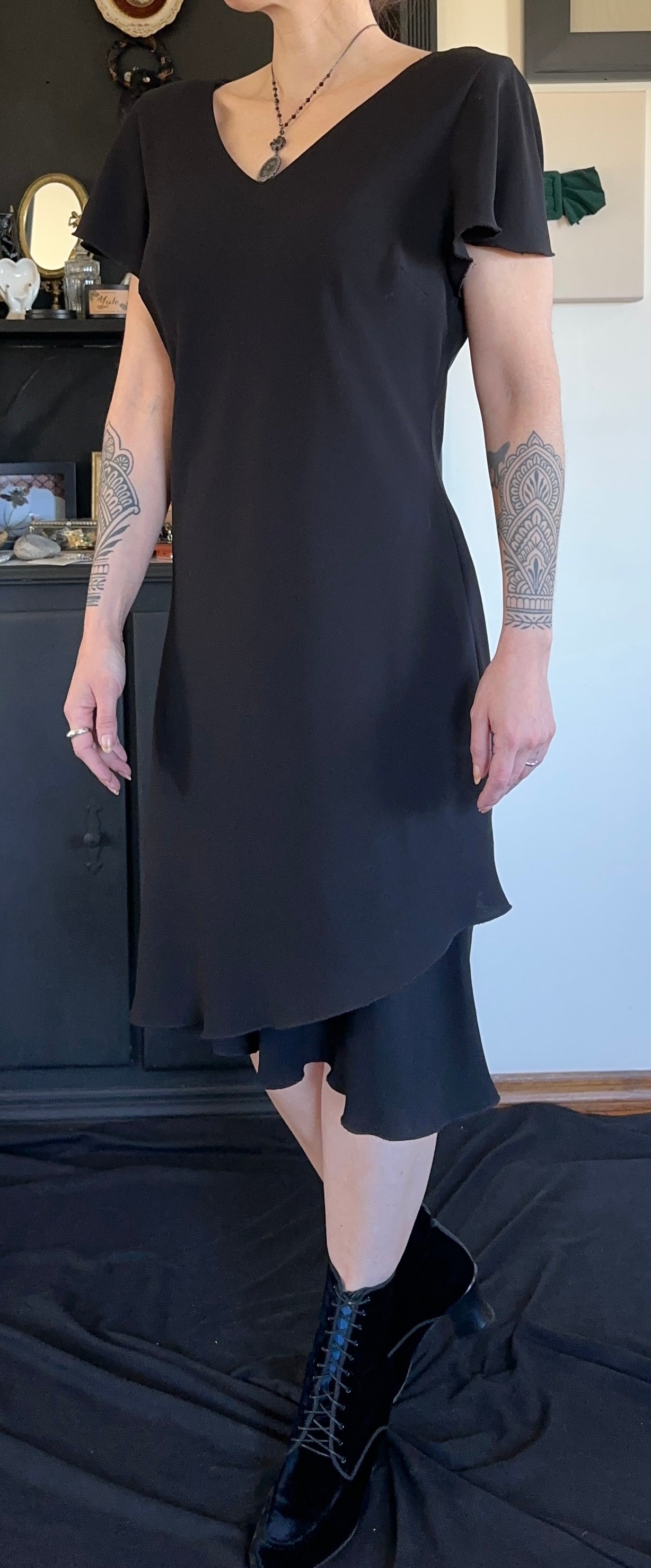 Vintage 90s Flutter Sleeves Dress SZ 10/12