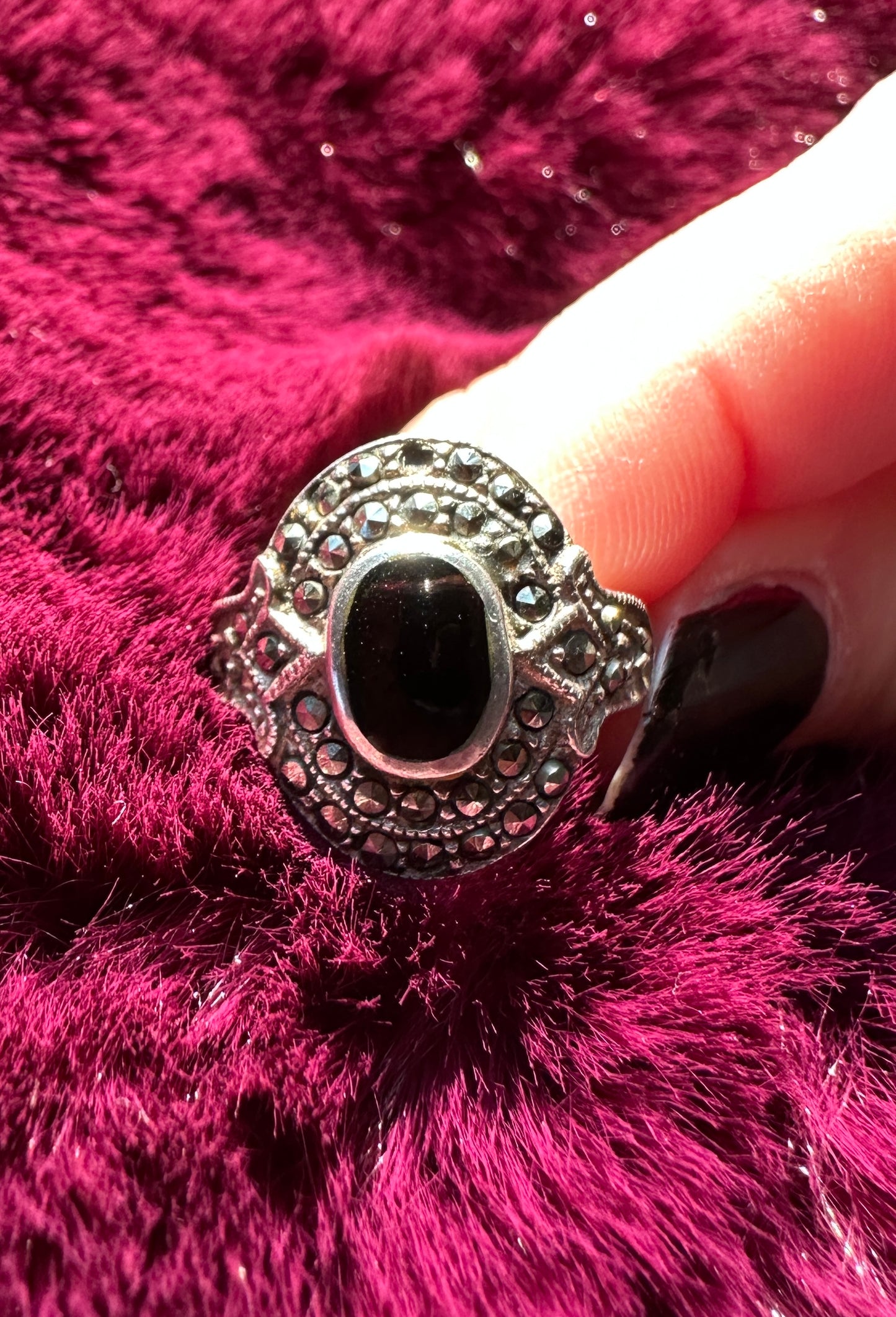 Onyx And Marcasite Ring SZ 6