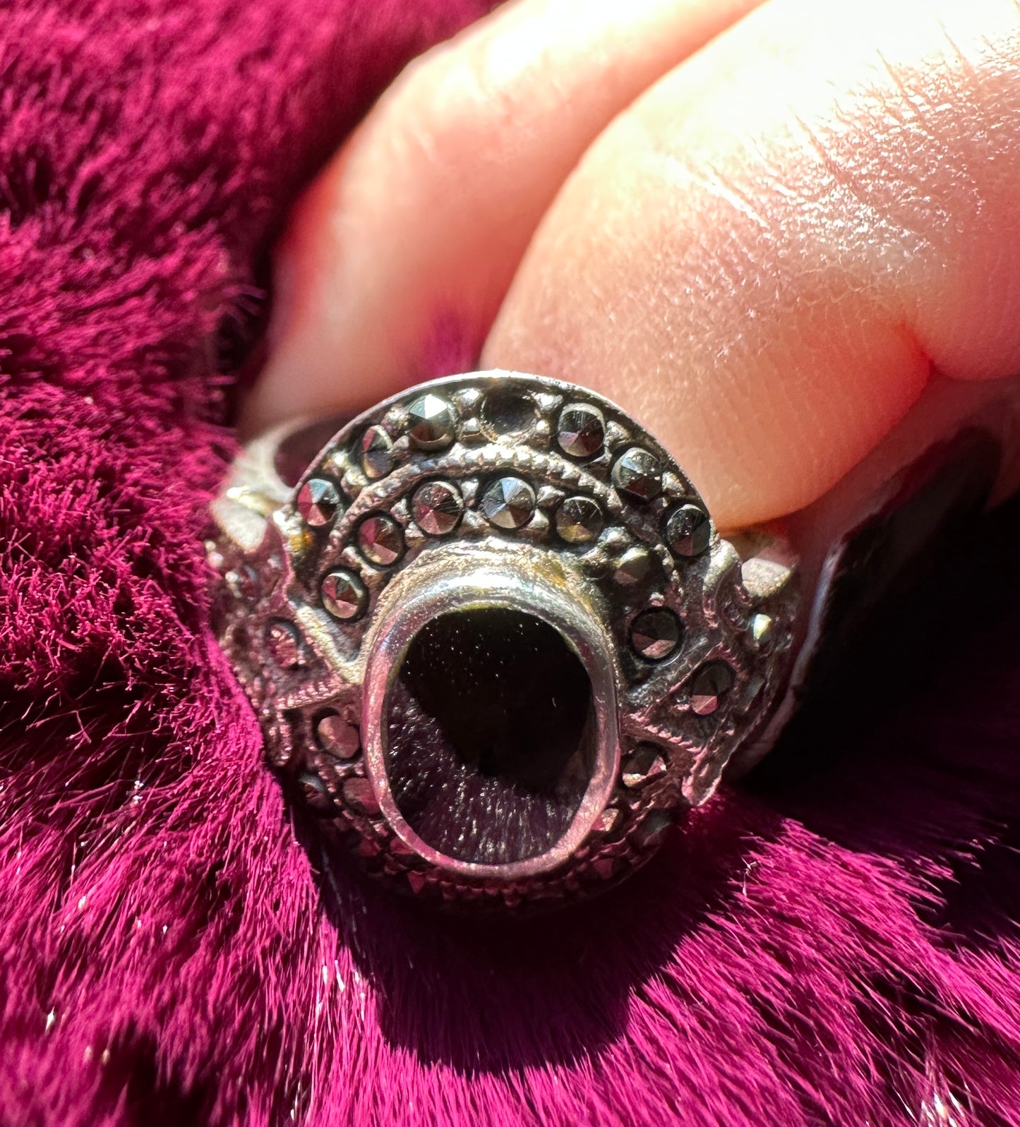 Onyx And Marcasite Ring SZ 6