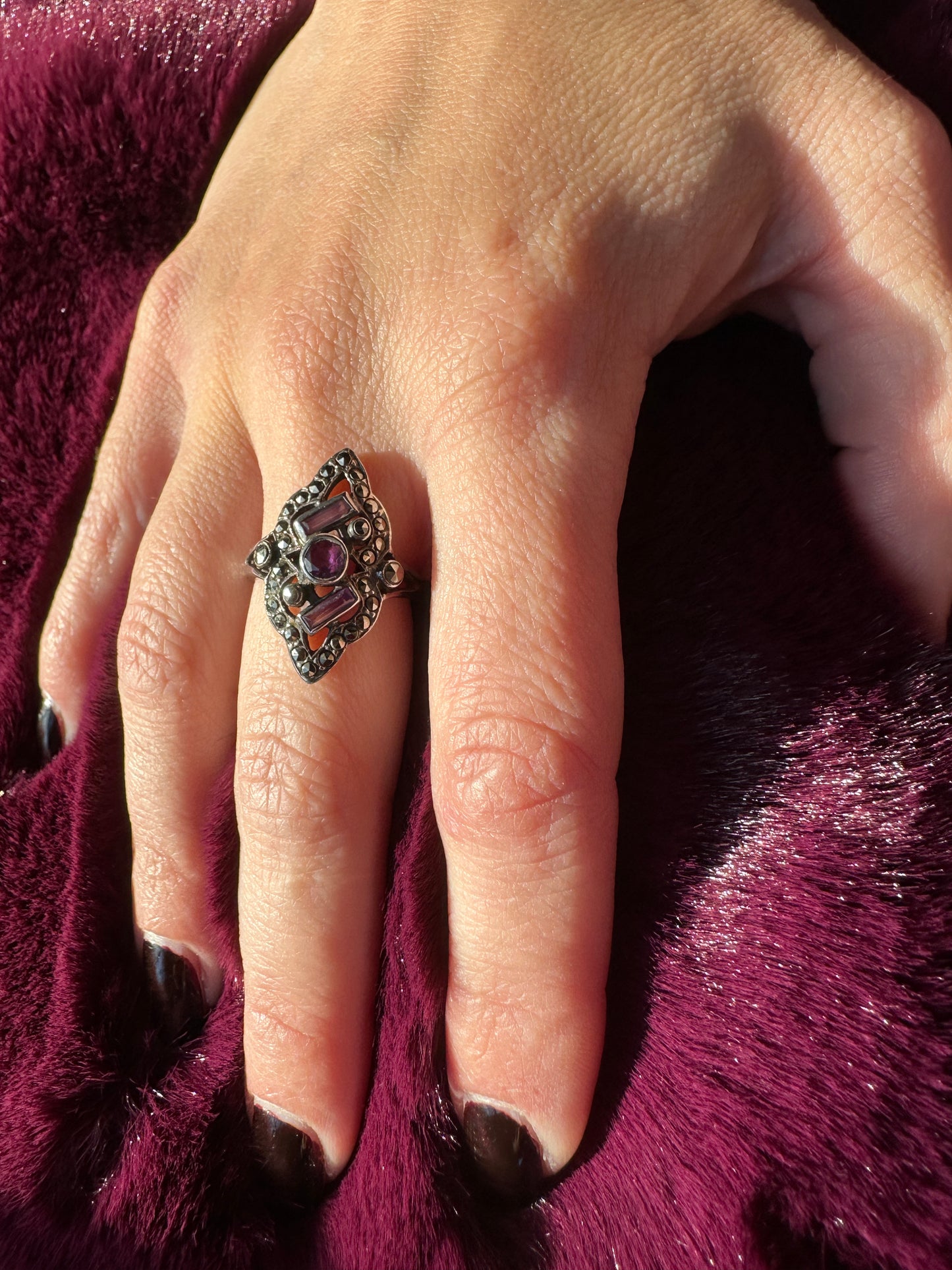 Amethyst And Marcasite Ring SZ 6.75