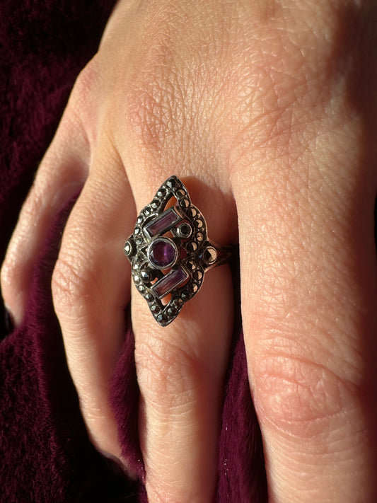 Amethyst And Marcasite Ring SZ 6.75