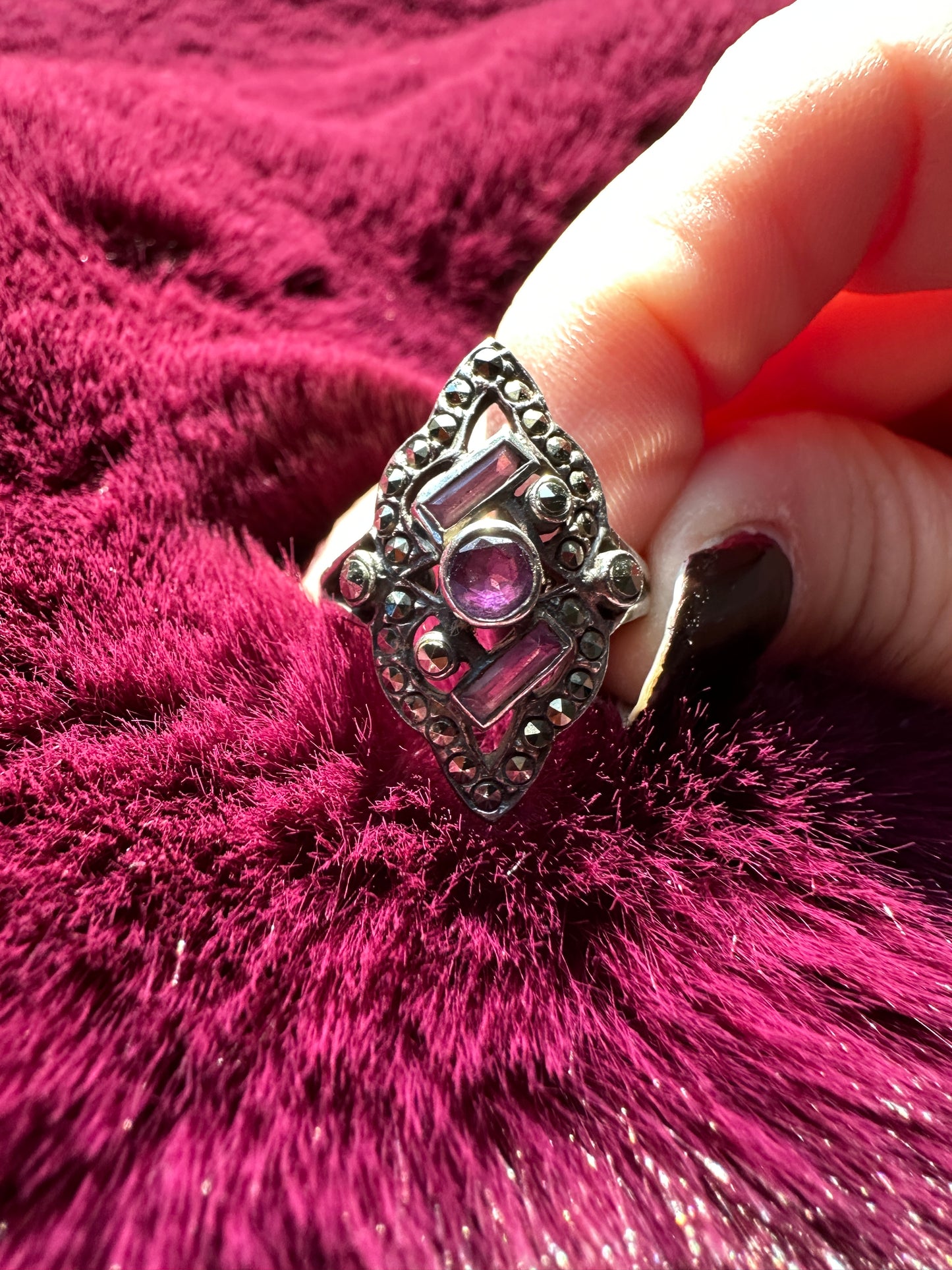 Amethyst And Marcasite Ring SZ 6.75