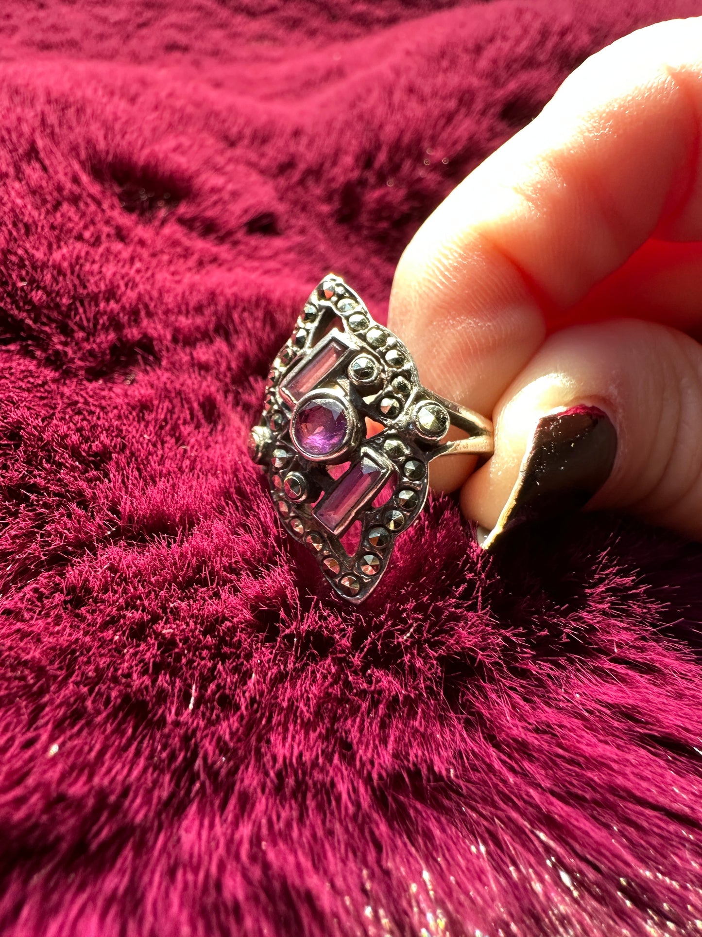 Amethyst And Marcasite Ring SZ 6.75