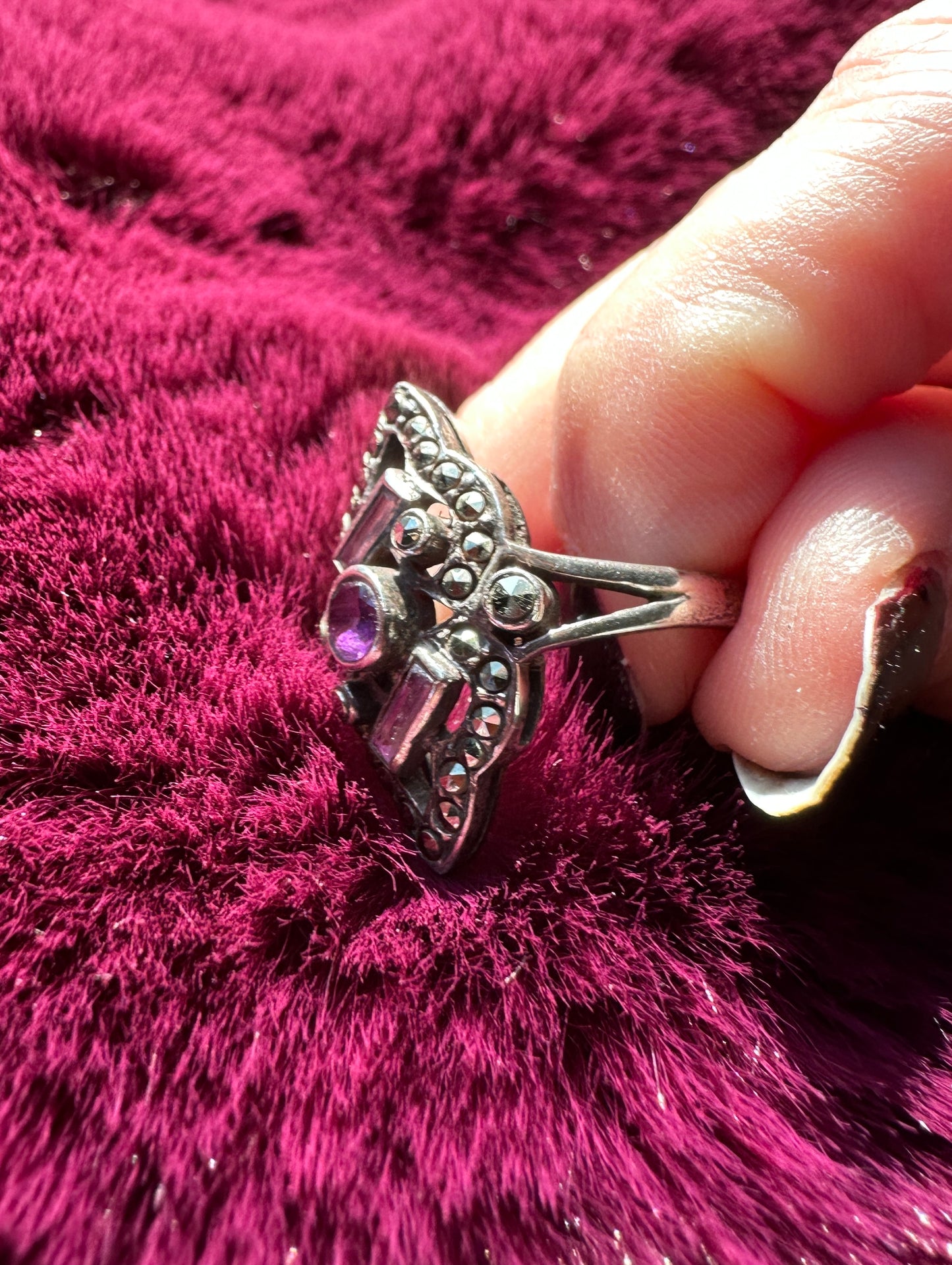 Amethyst And Marcasite Ring SZ 6.75