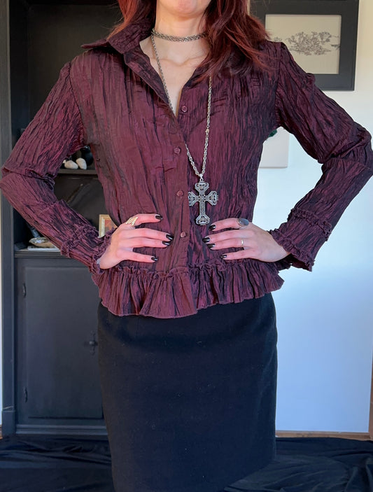 Crinkled Taffeta Button Down SZ M