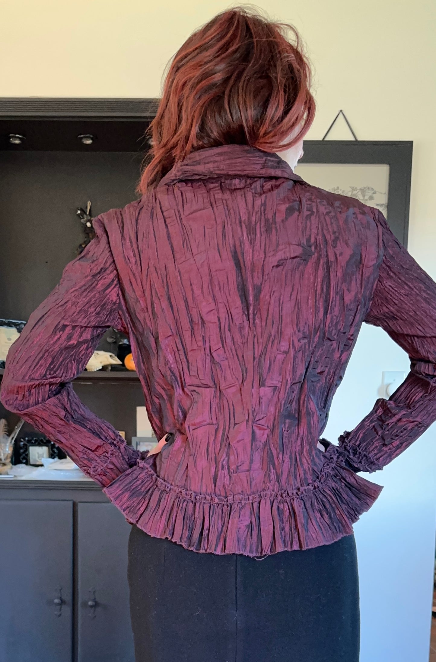 Crinkled Taffeta Button Down SZ M