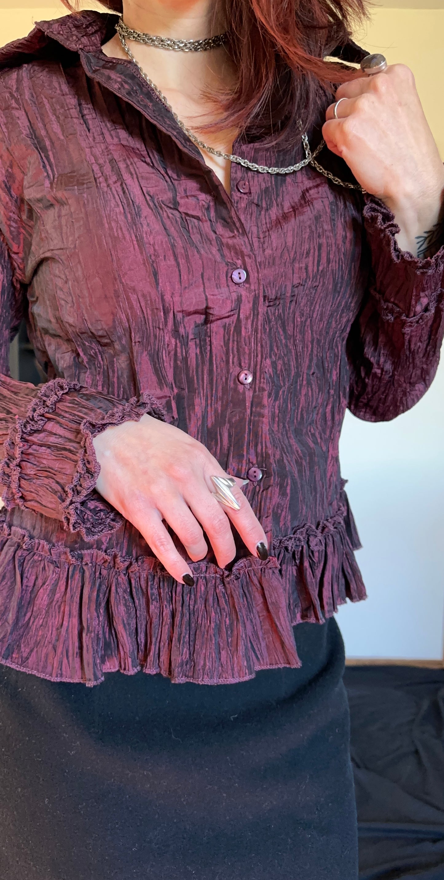 Crinkled Taffeta Button Down SZ M