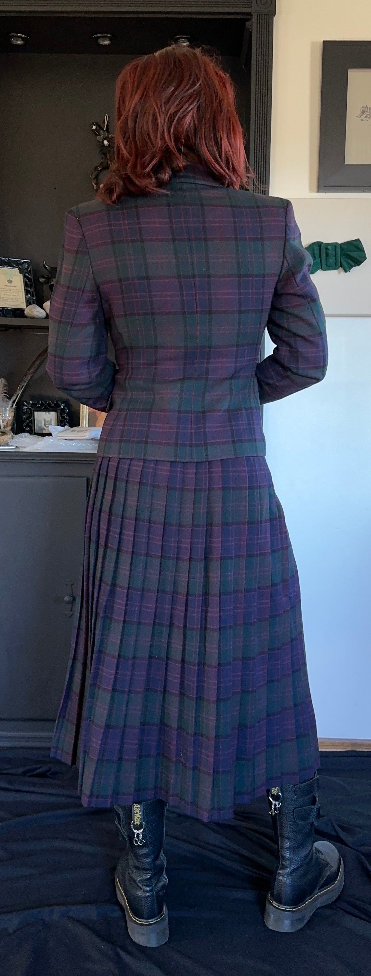 Dark Academia Plaid Wool Skirt Suit XXS-XS
