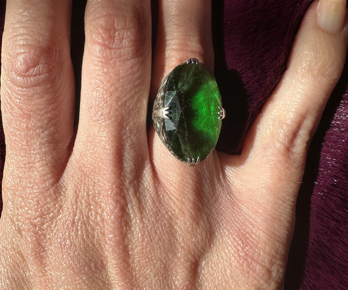 Vintage Silver & Emerald Ring SZ 5