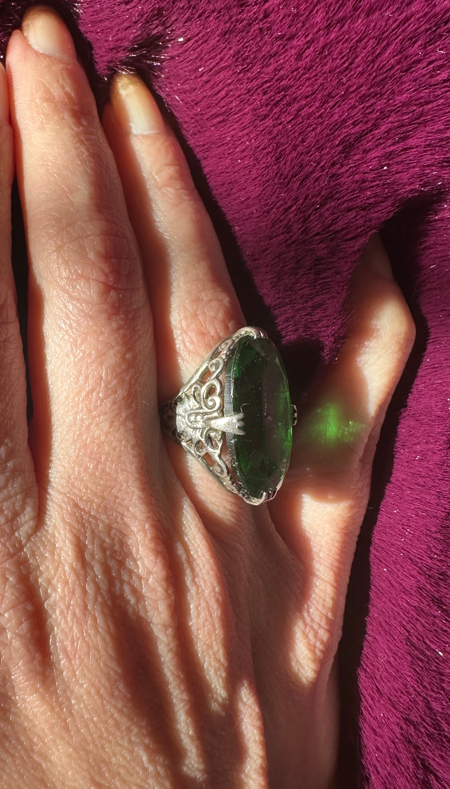 Vintage Silver & Emerald Ring SZ 5