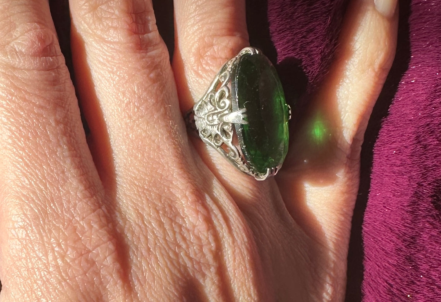 Vintage Silver & Emerald Ring SZ 5