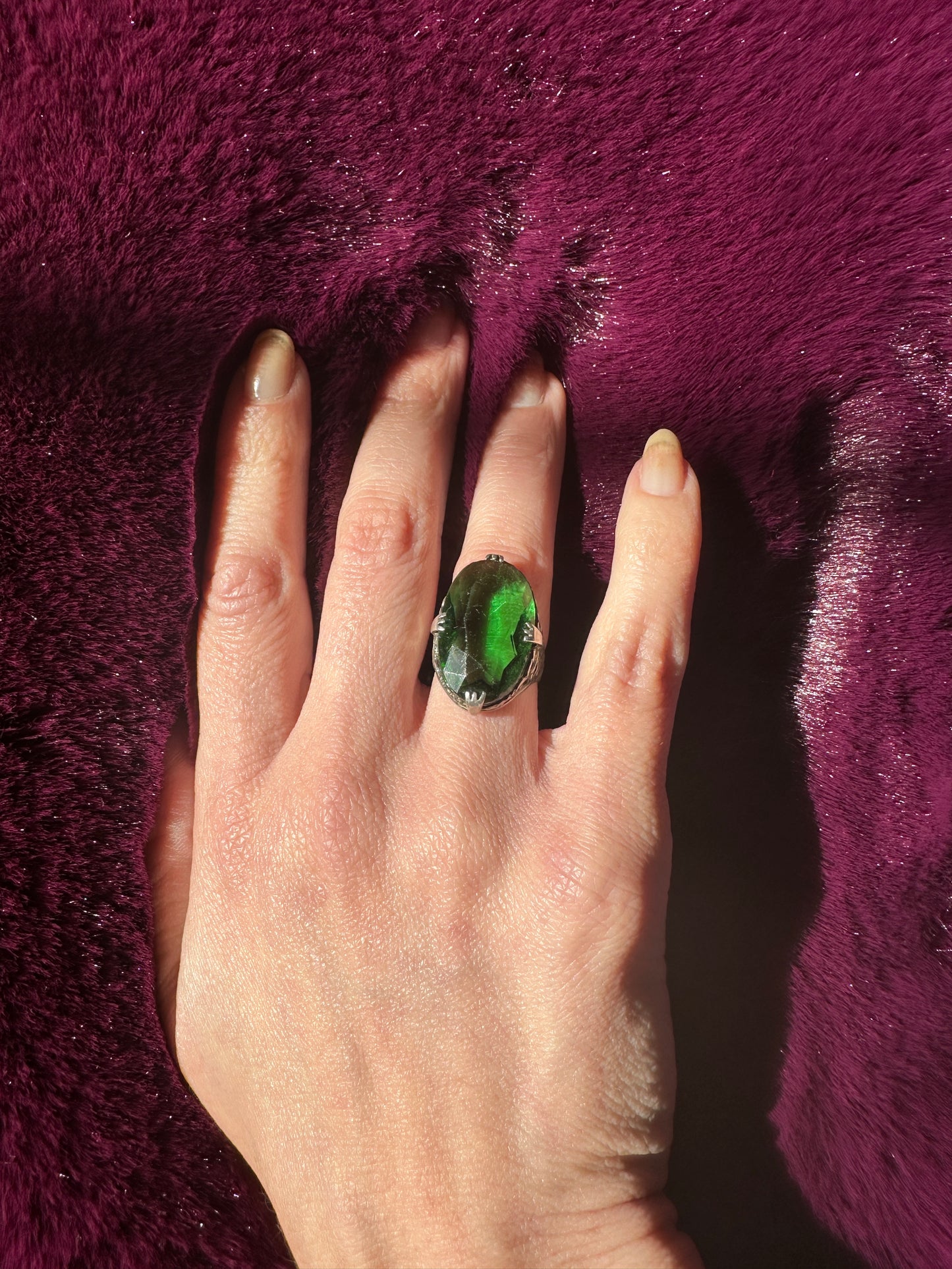 Vintage Silver & Emerald Ring SZ 5