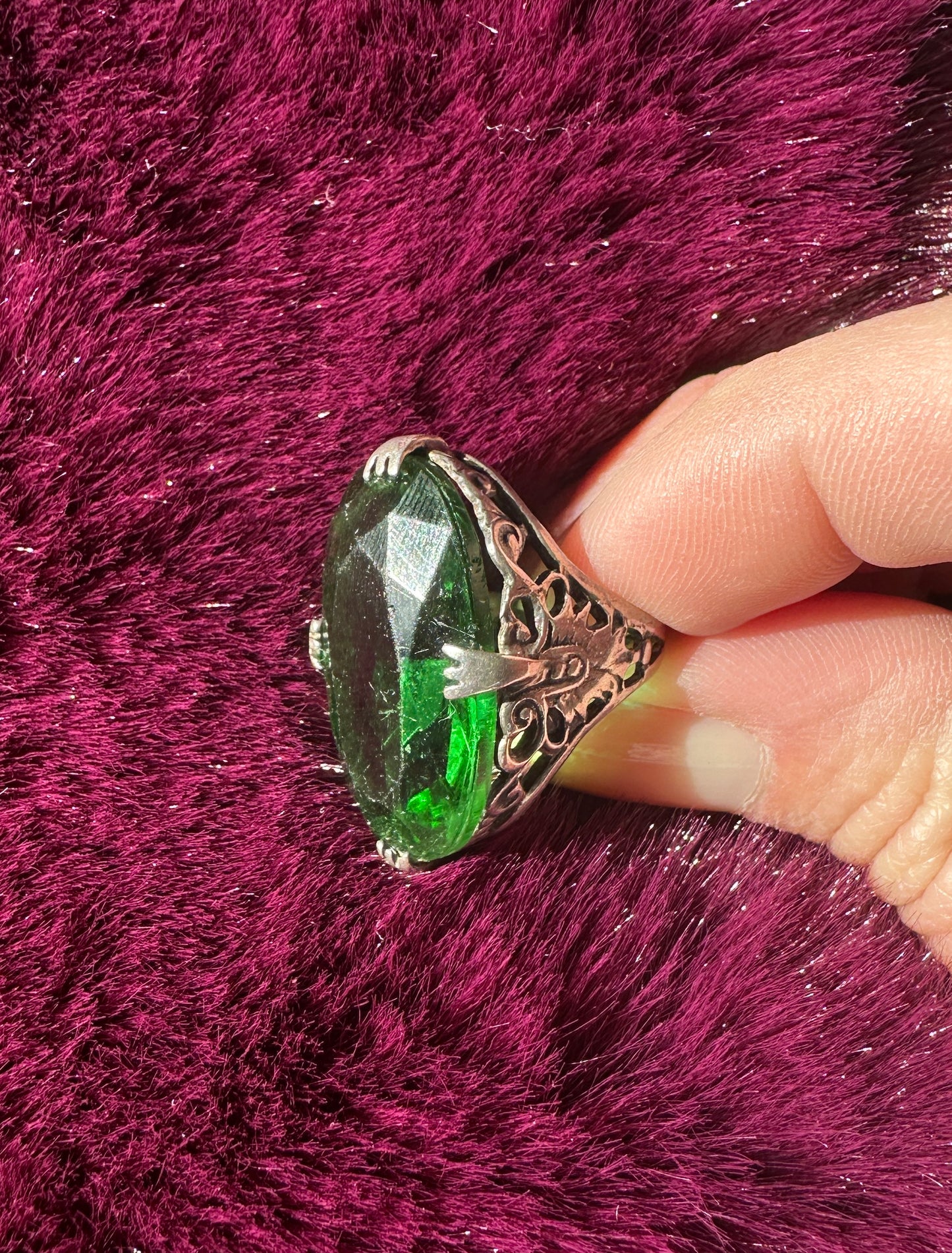 Vintage Silver & Emerald Ring SZ 5