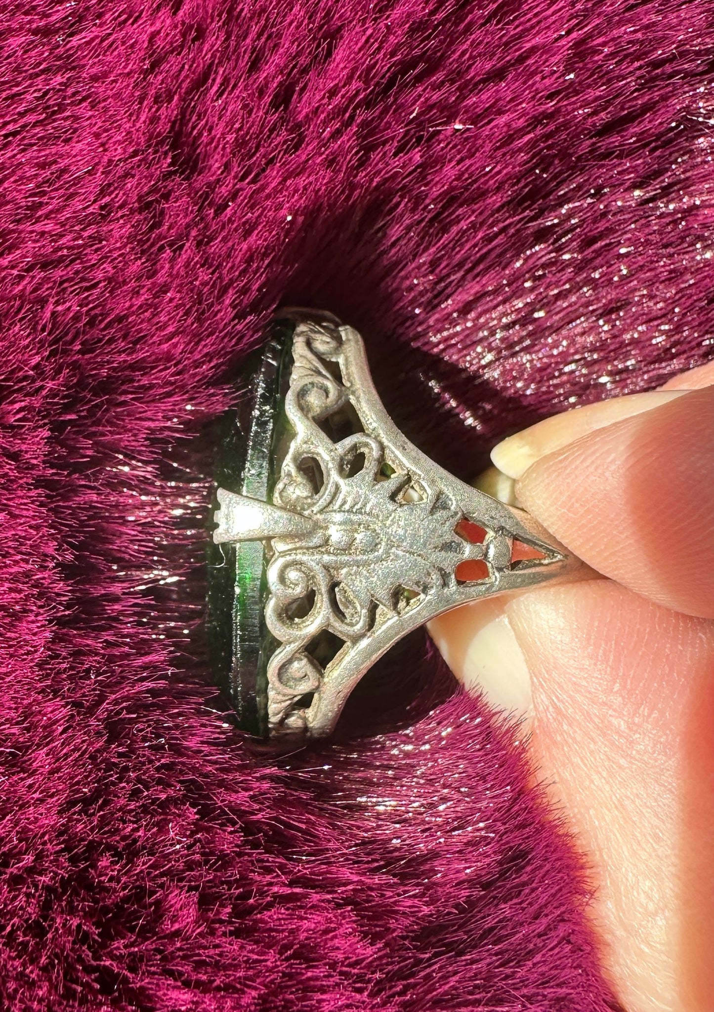 Vintage Silver & Emerald Ring SZ 5