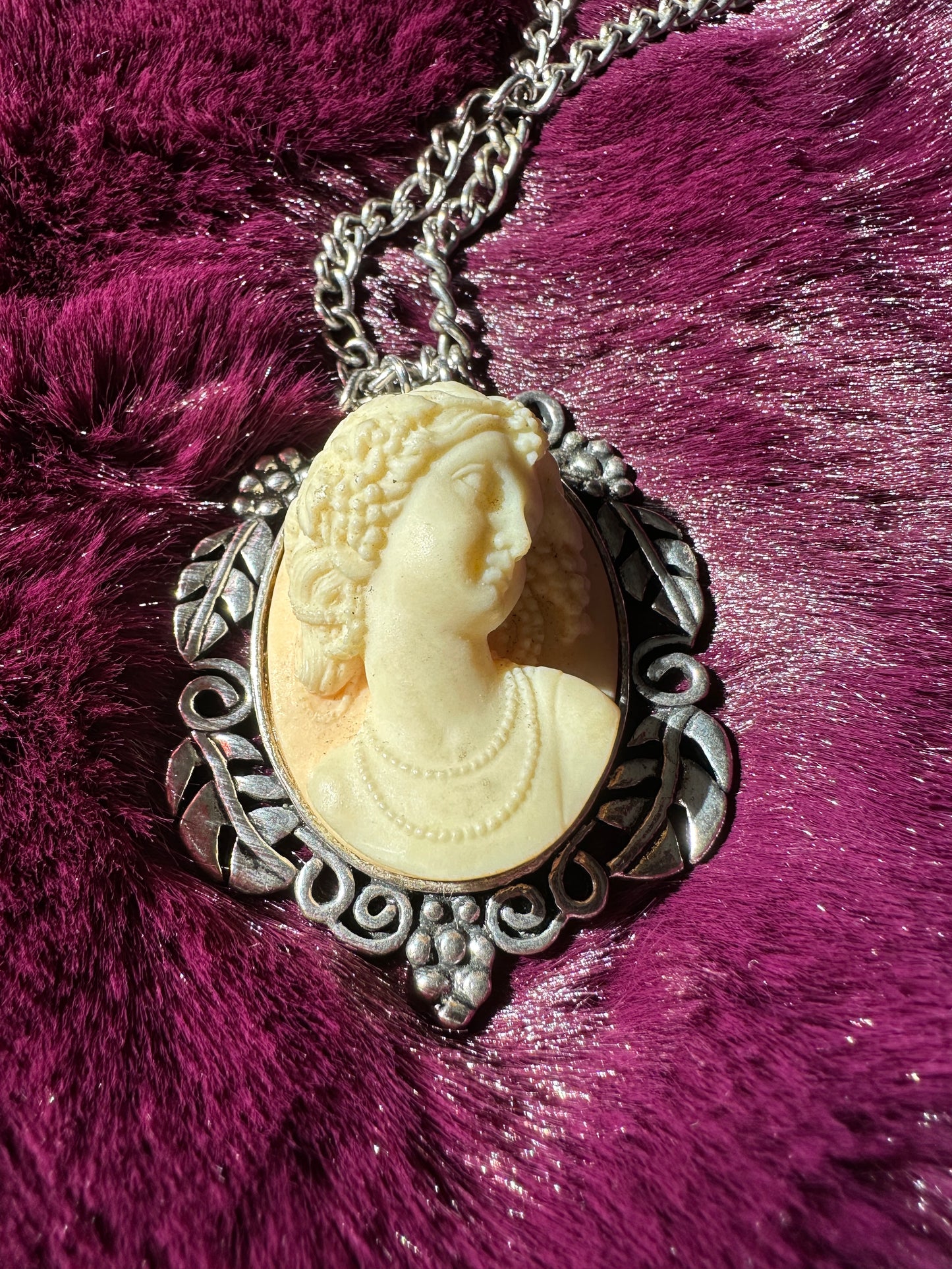 Silver Goddess Cameo Necklace