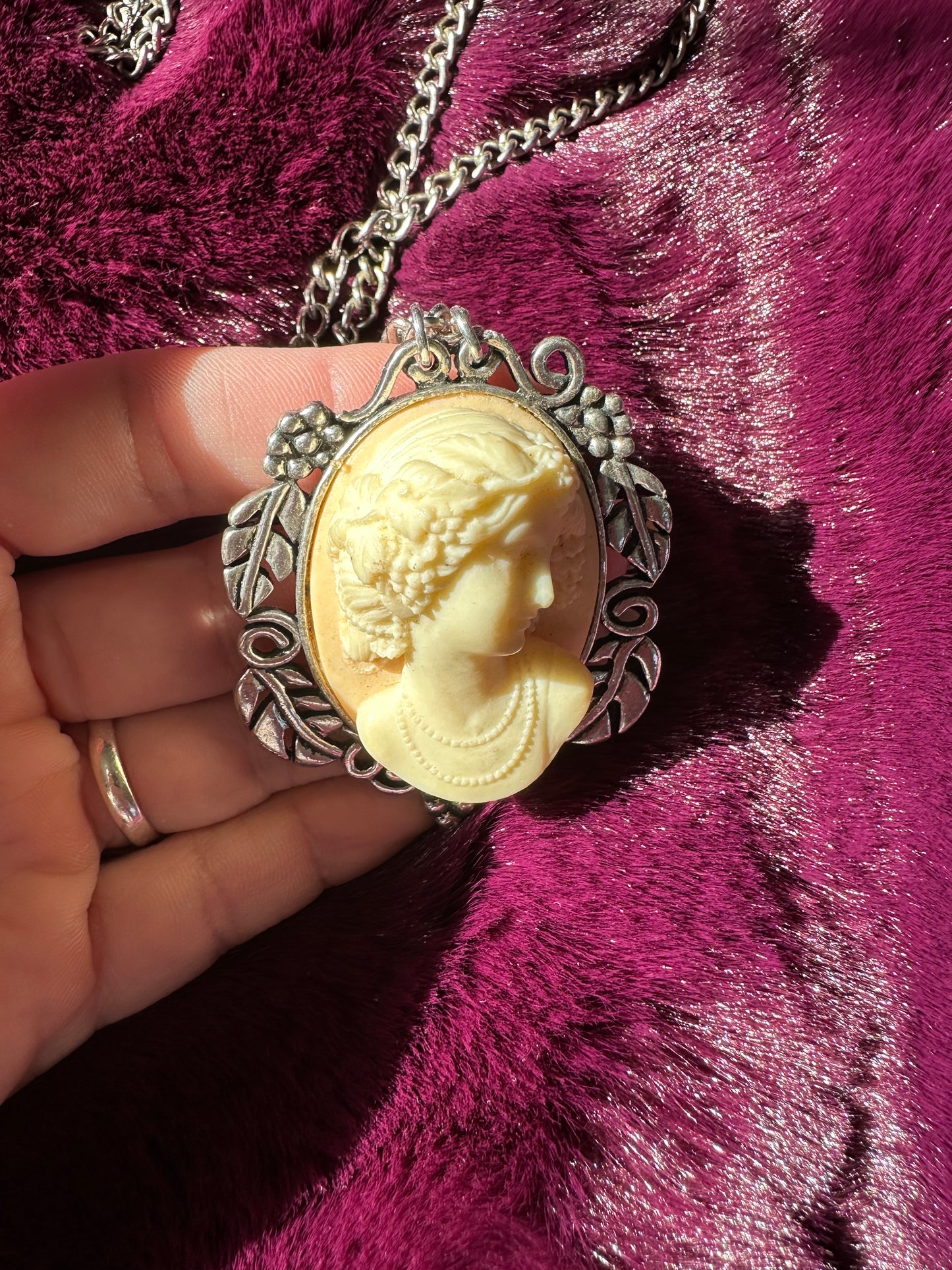 Silver Goddess Cameo Necklace