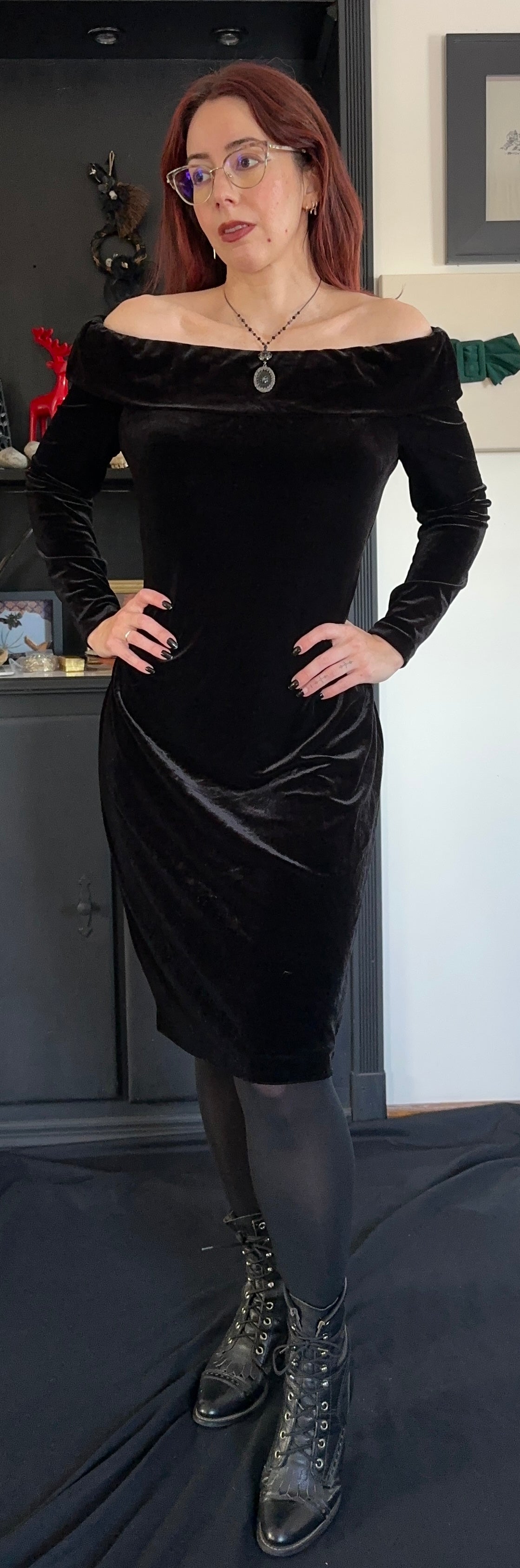 Calvin Klein Velvet Off-The-Shoulder Dress SZ 12