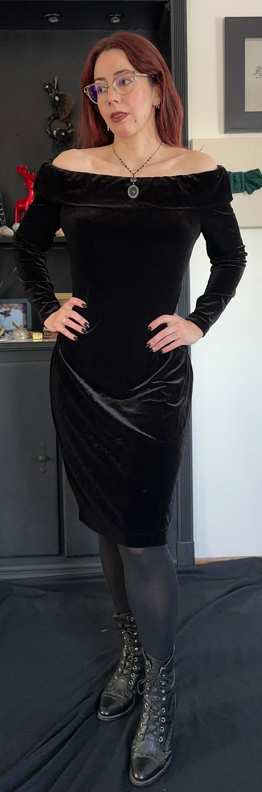 Calvin Klein Velvet Off-The-Shoulder Dress SZ 12
