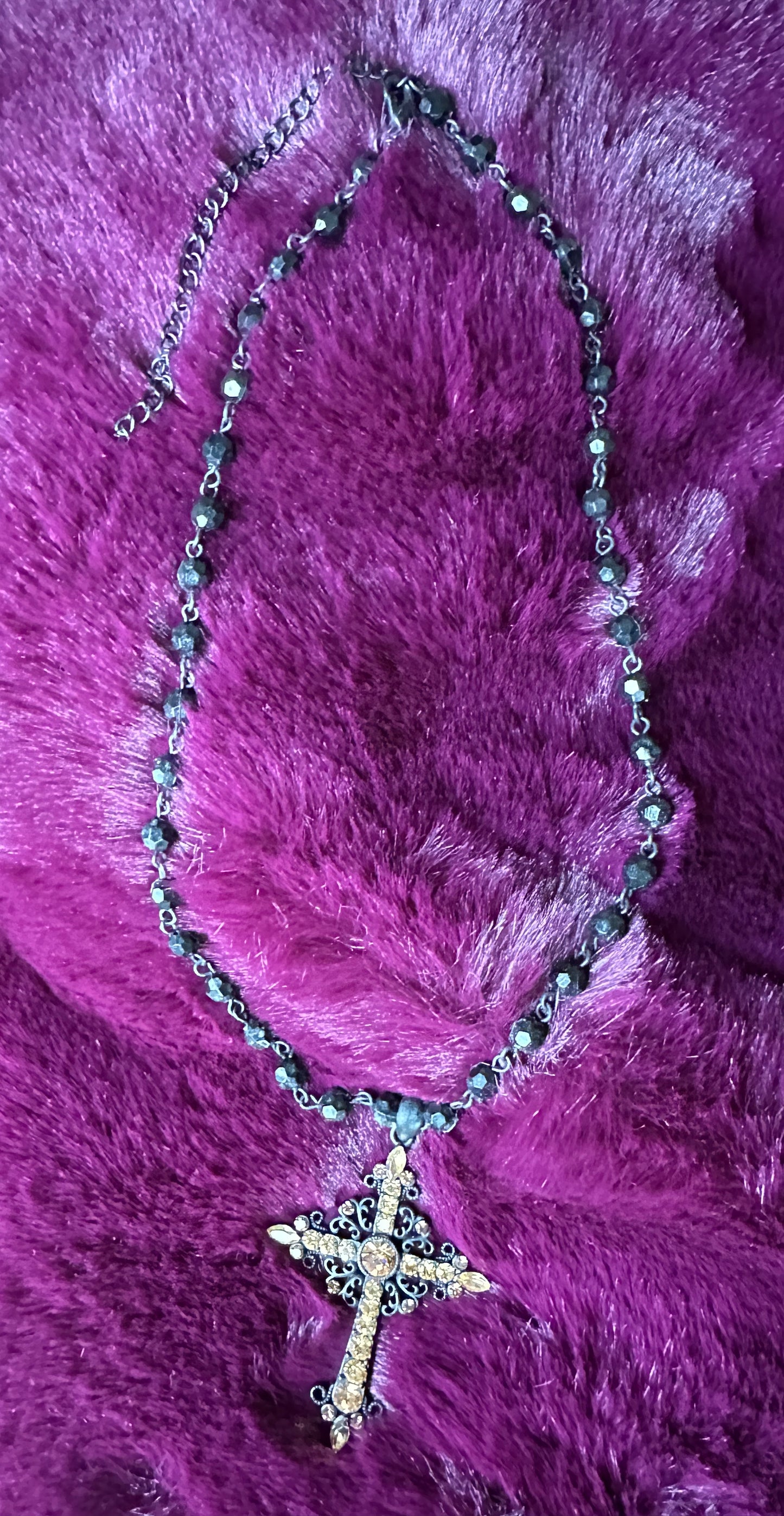Victorian Goth Beaded Cross Necklace