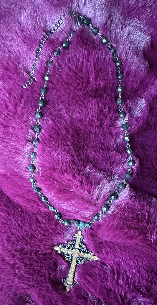 Victorian Goth Beaded Cross Necklace