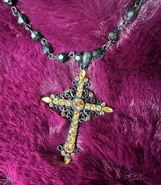 Victorian Goth Beaded Cross Necklace