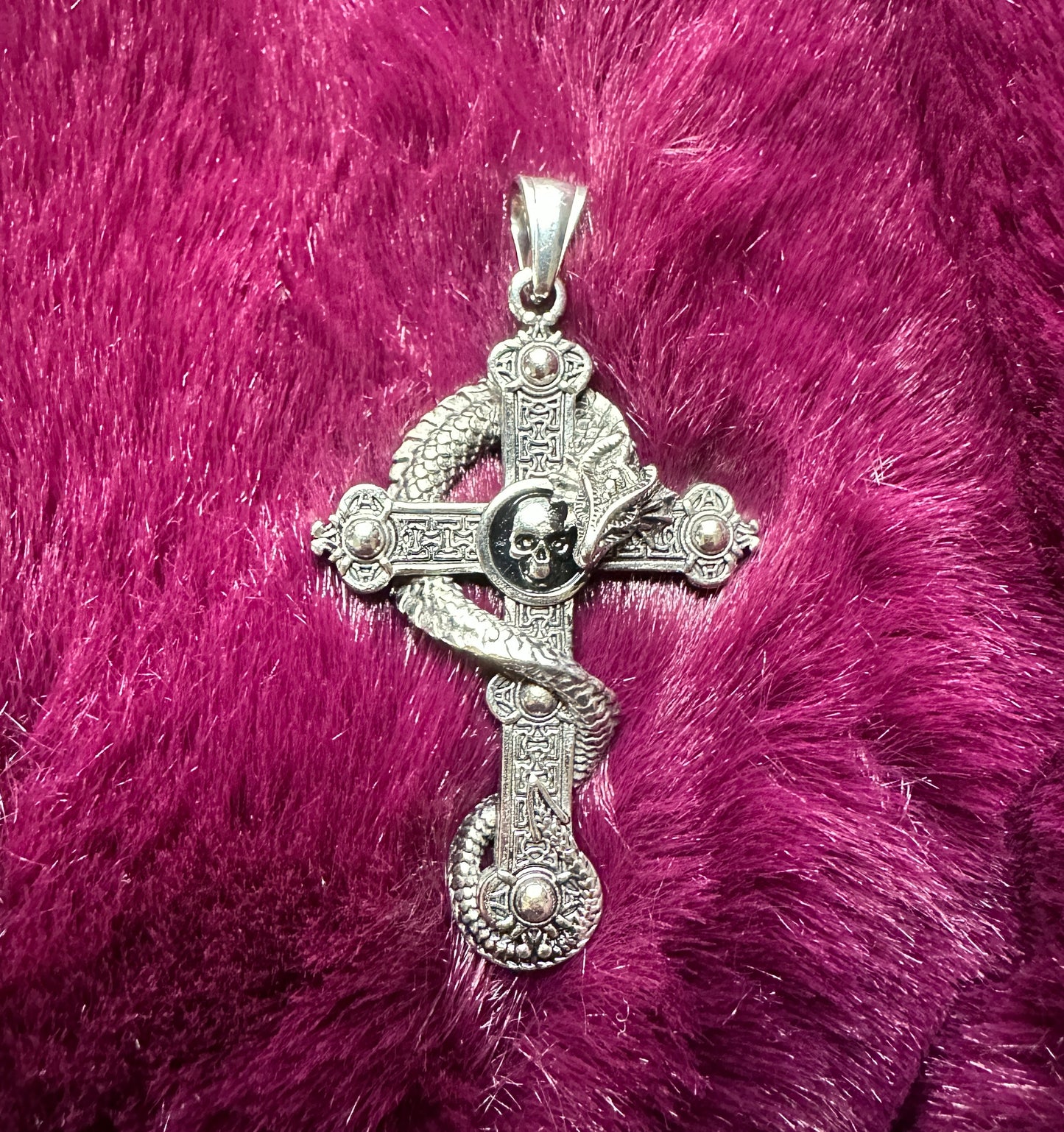 Gothic Dragon Skull & Cross Pendant