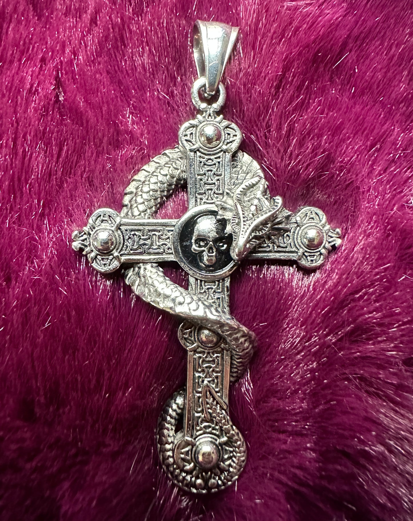 Gothic Dragon Skull & Cross Pendant