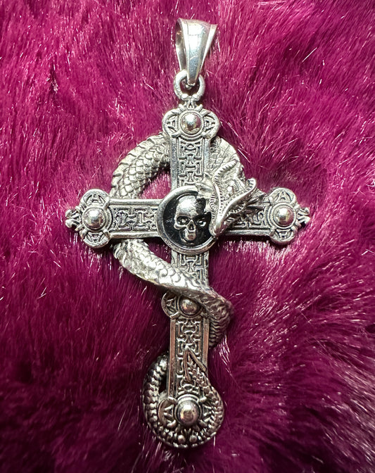 Gothic Dragon Skull & Cross Pendant