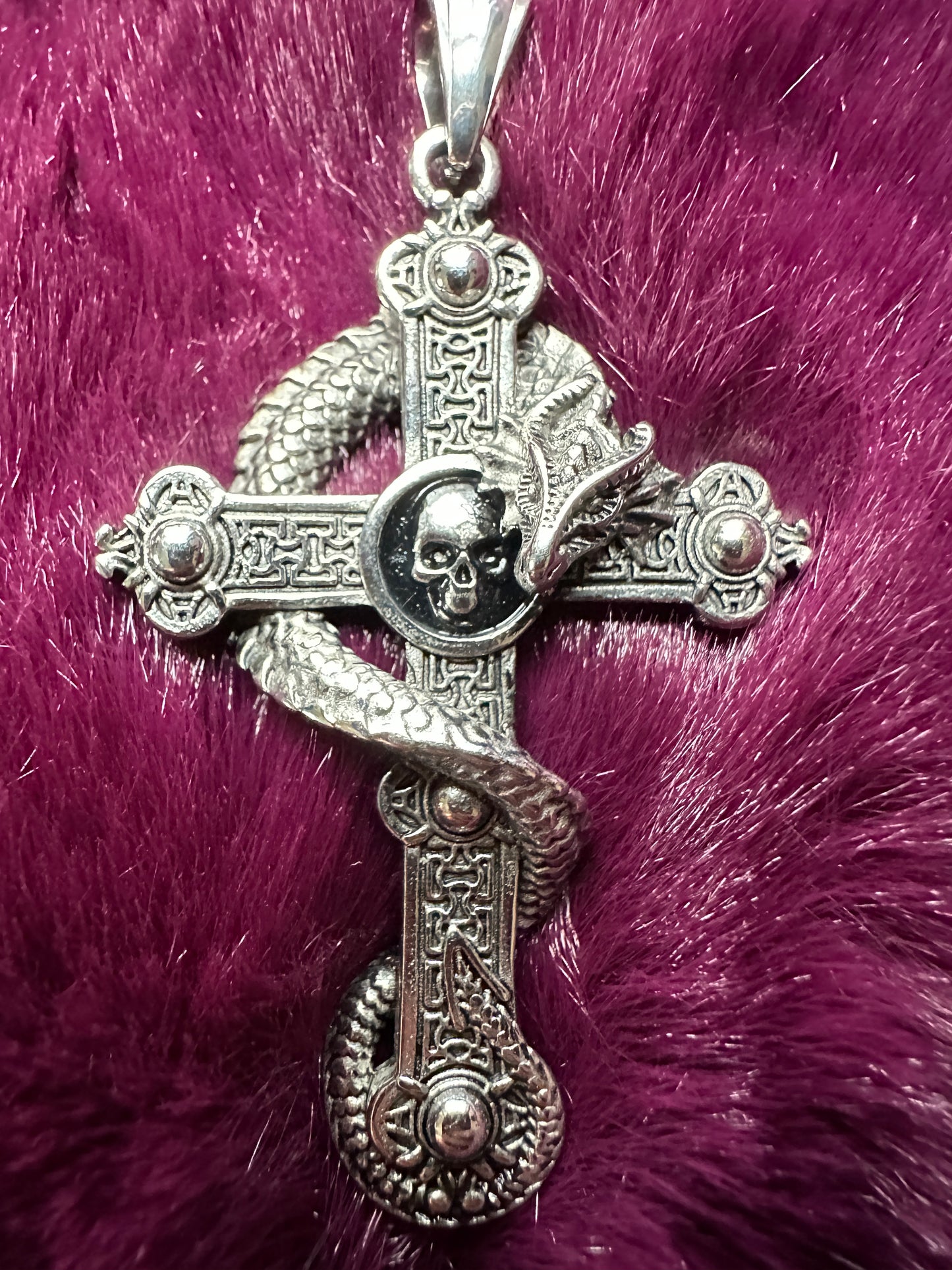 Gothic Dragon Skull & Cross Pendant
