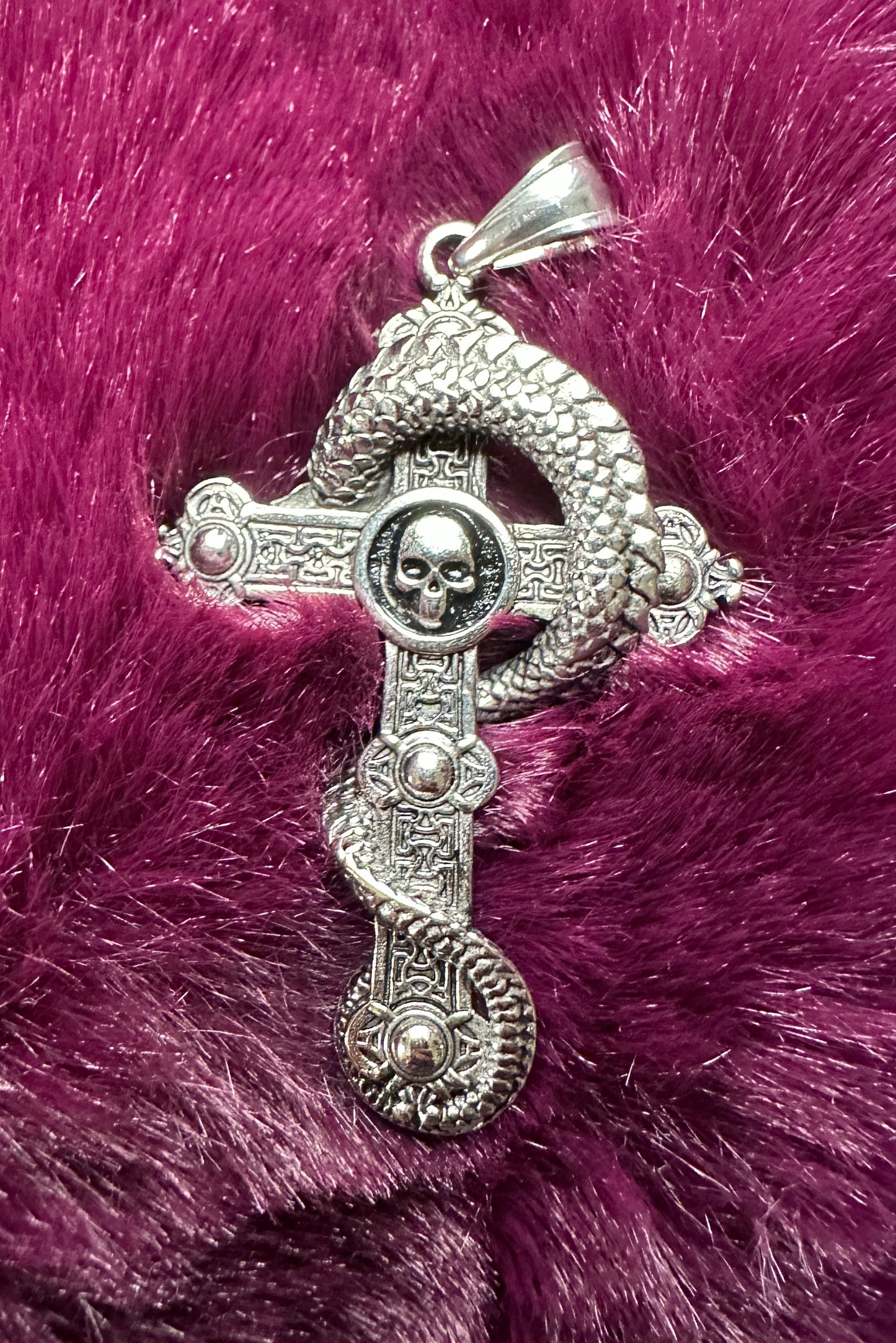 Gothic Dragon Skull & Cross Pendant