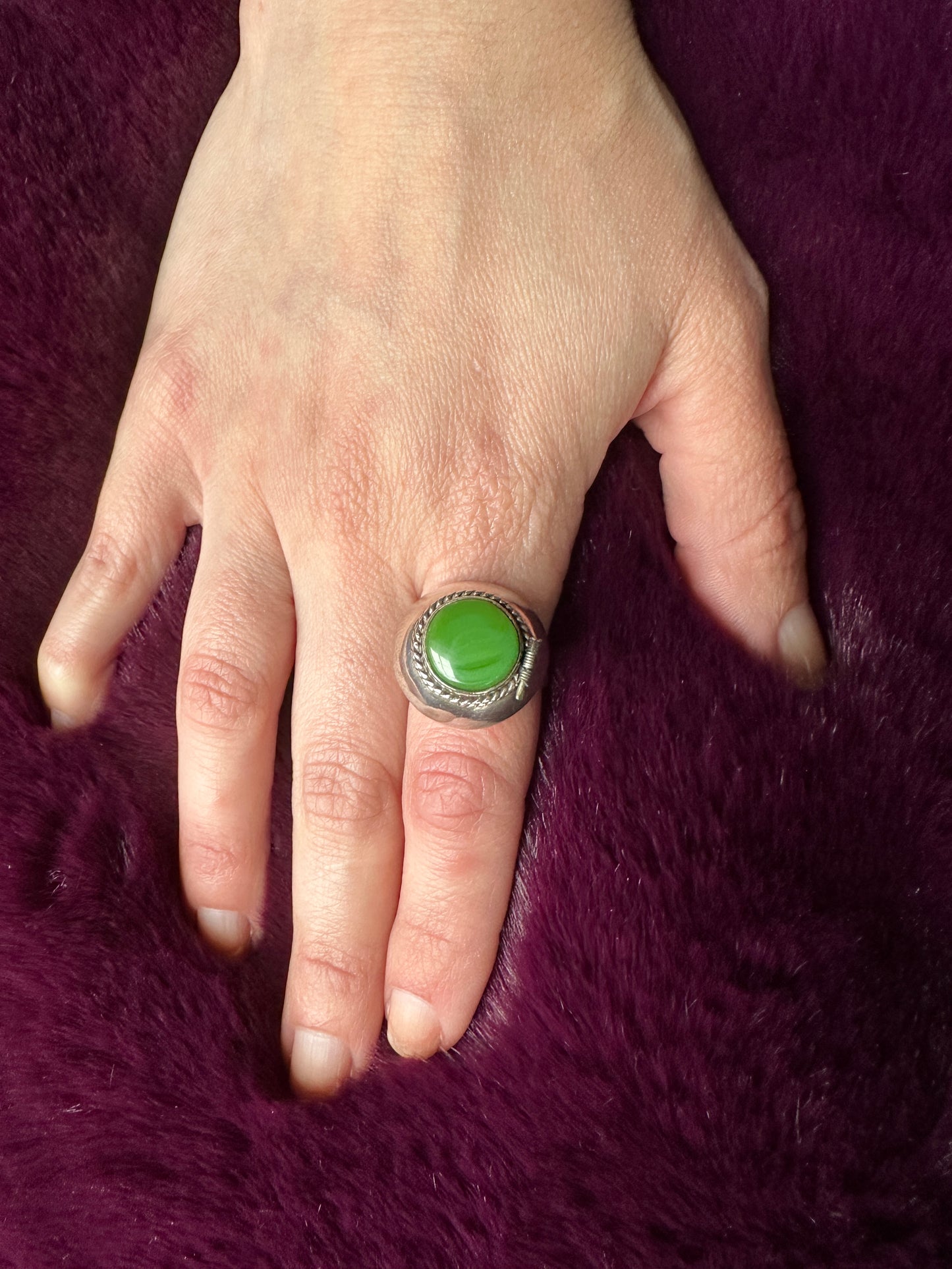 Vintage Silver & Nephrite Jade Poison Ring SZ 4 - 11