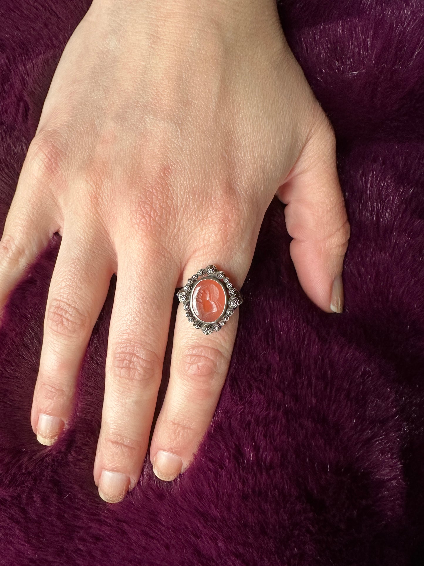 Vintage Silver Gothic Intaglio Ring SZ 6.5