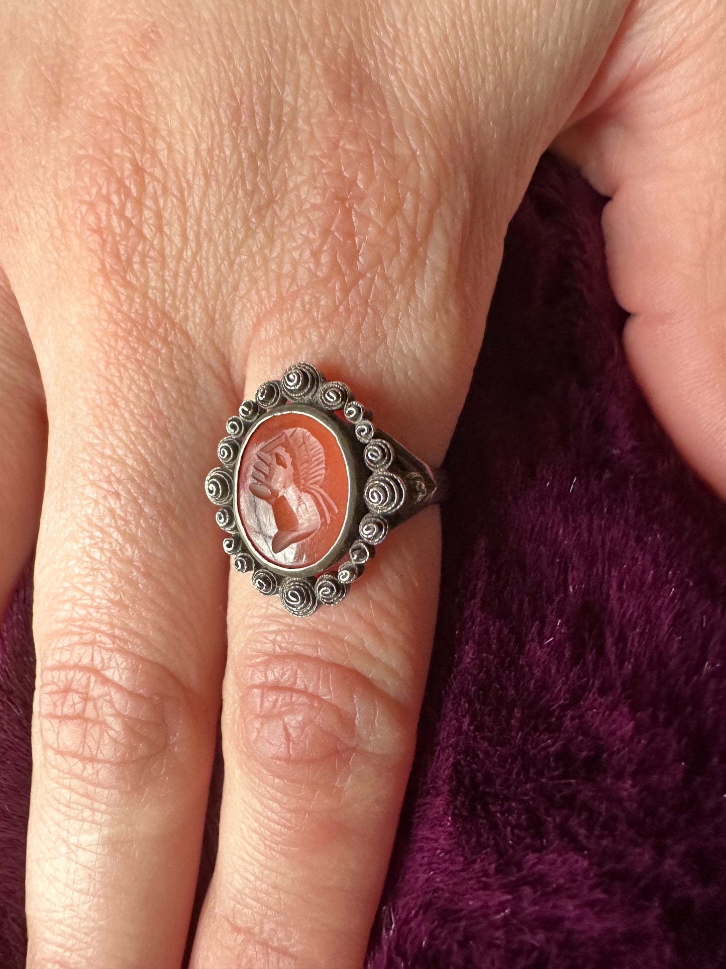Vintage Silver Gothic Intaglio Ring SZ 6.5