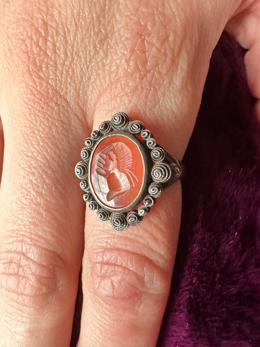 Vintage Silver Gothic Intaglio Ring SZ 6.5
