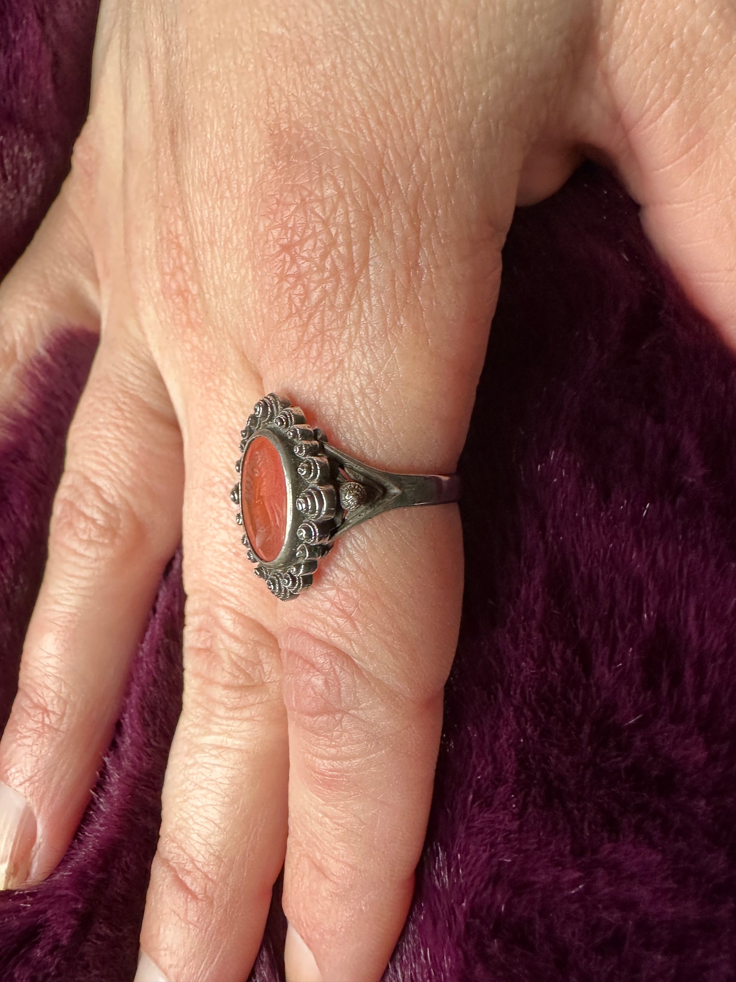 Vintage Silver Gothic Intaglio Ring SZ 6.5