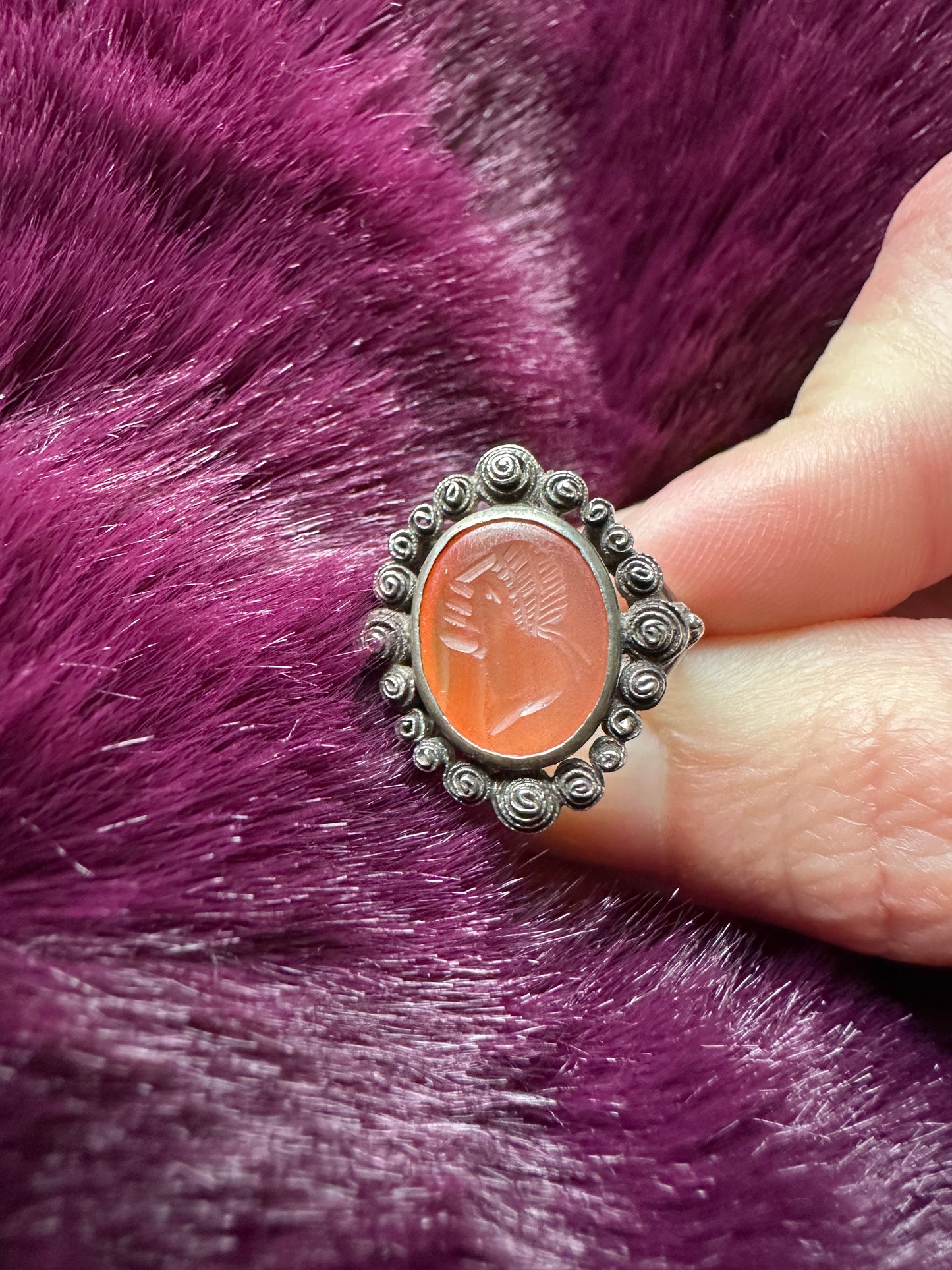 Vintage Silver Gothic Intaglio Ring SZ 6.5