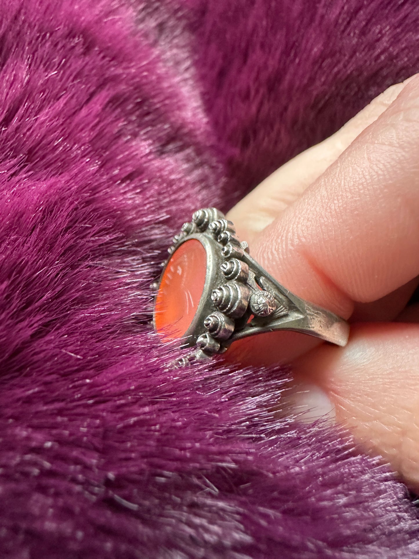 Vintage Silver Gothic Intaglio Ring SZ 6.5