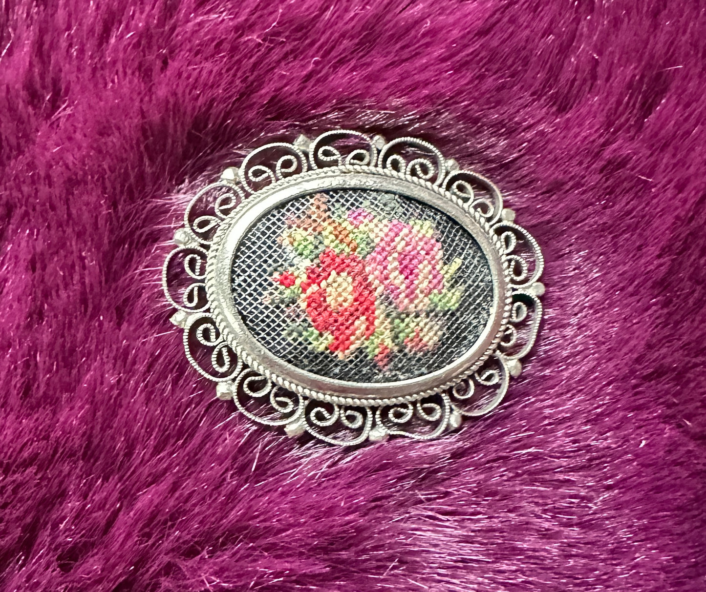 Vintage Cross-Stitched Victorian Goth Brooch