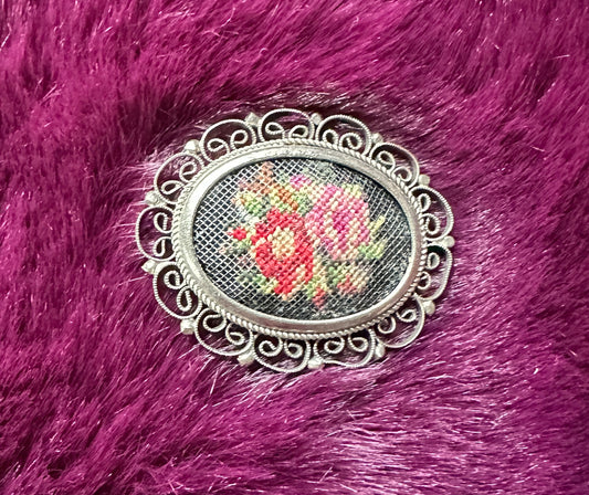 Vintage Cross-Stitched Victorian Goth Brooch