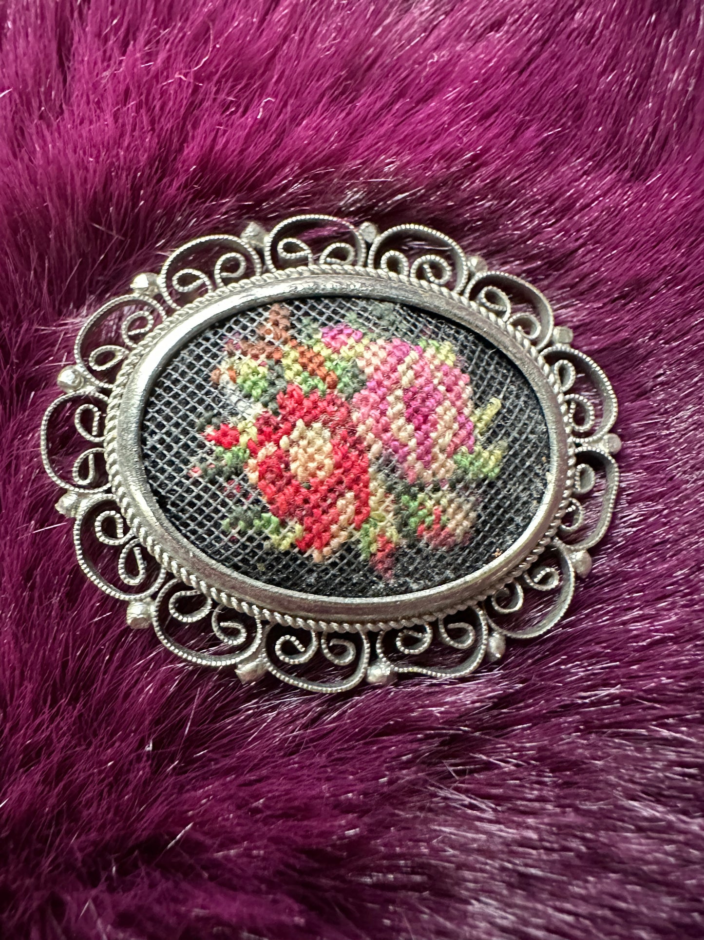Vintage Cross-Stitched Victorian Goth Brooch