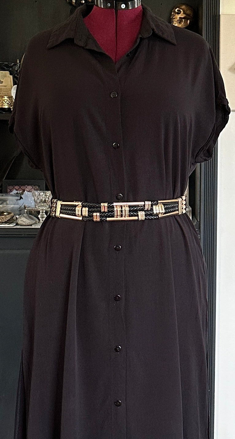 Black & Gold Rope Belt 30" - 34"