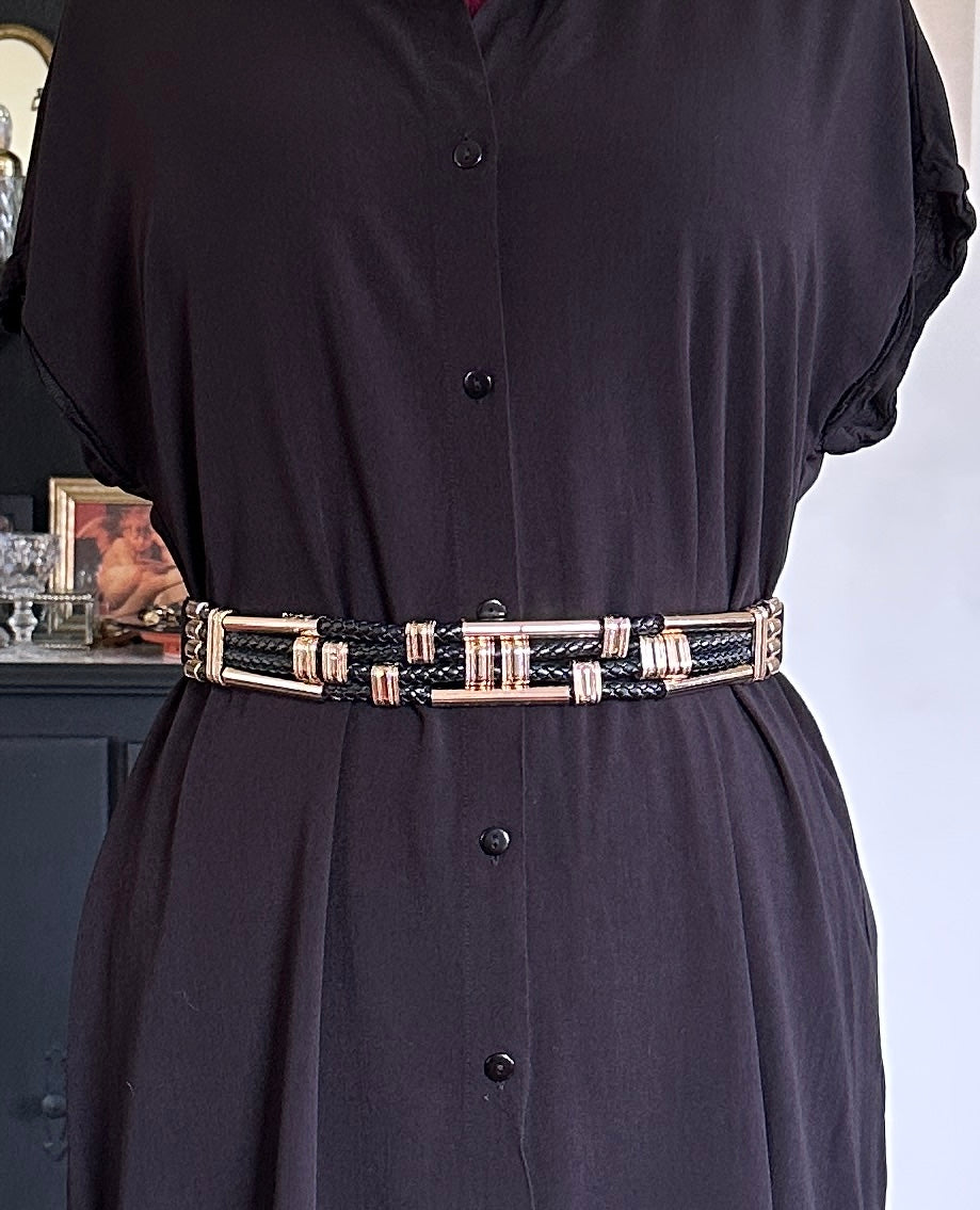 Black & Gold Rope Belt 30" - 34"