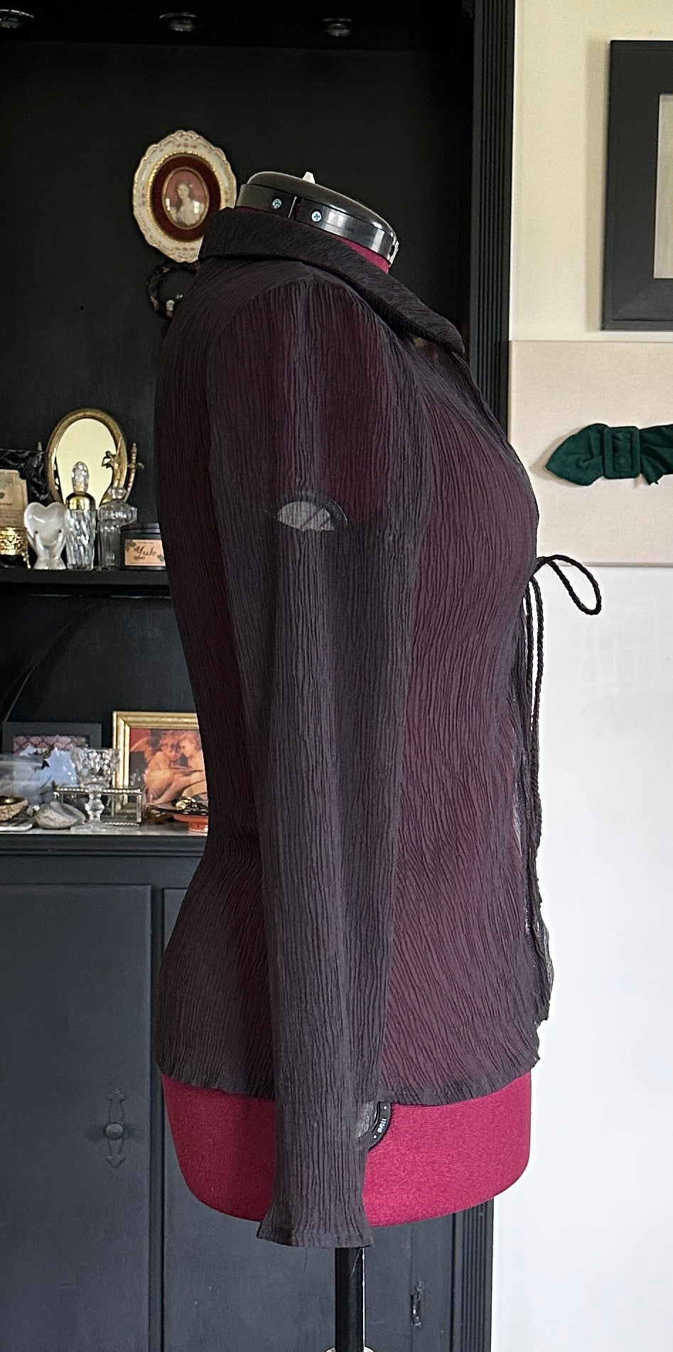 Crinkled Sheer Tie Top M