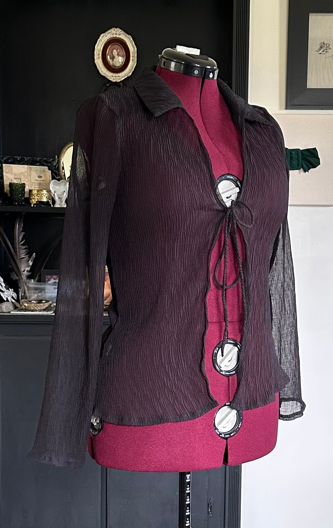 Crinkled Sheer Tie Top M