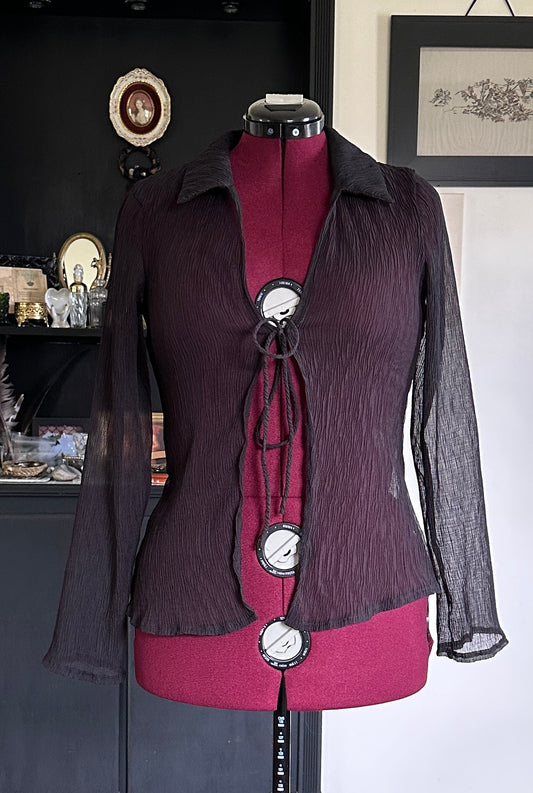 Crinkled Sheer Tie Top M