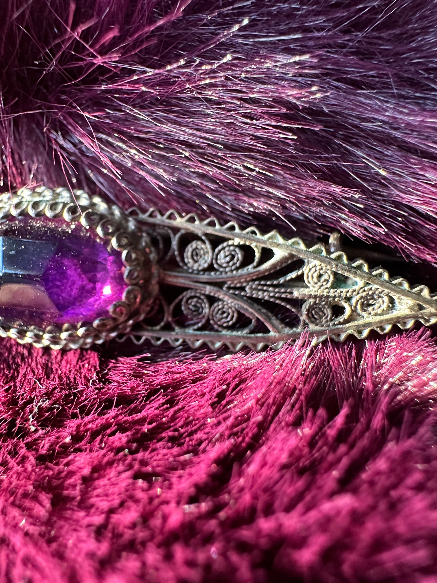 Antique Silver And Amethyst Pin